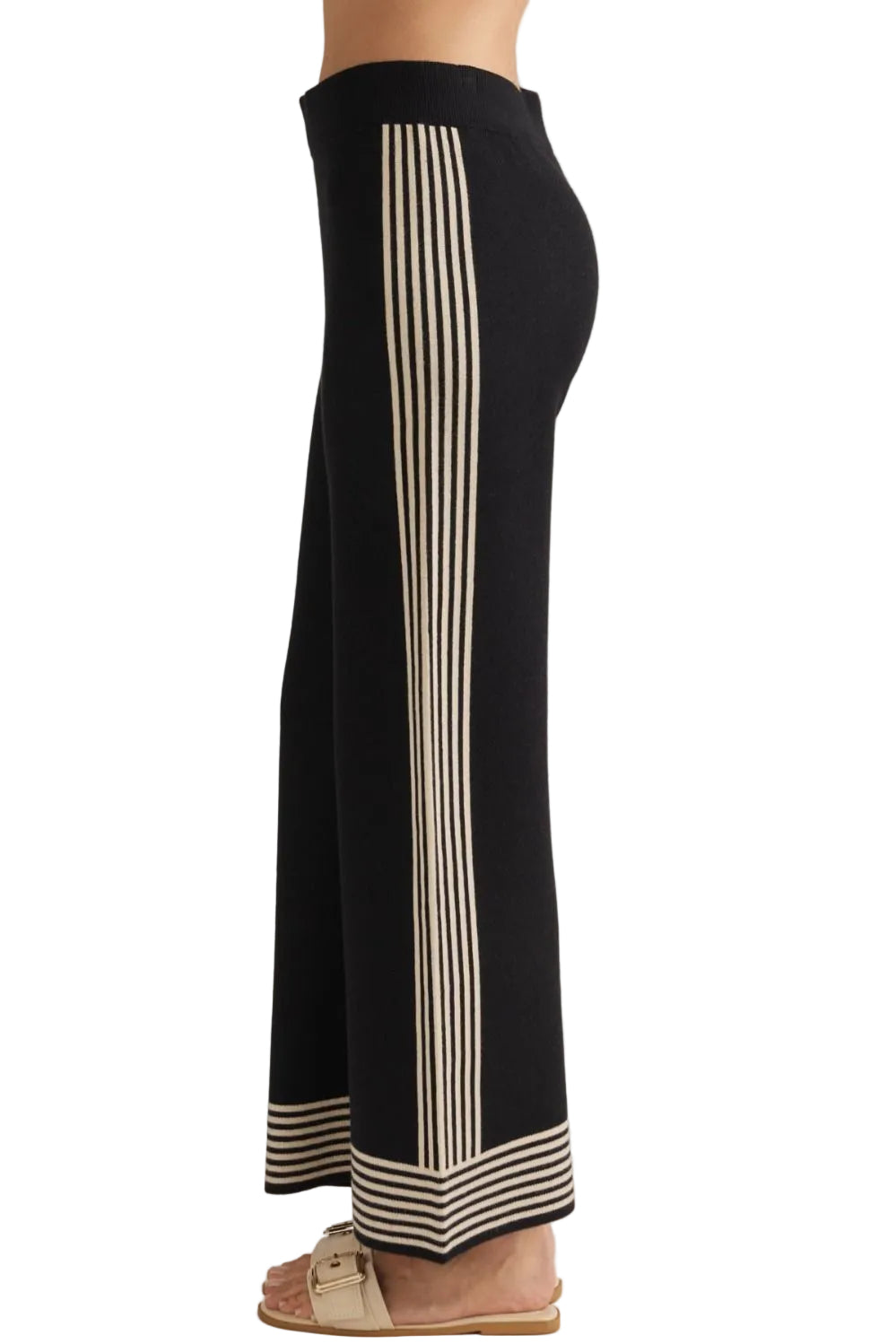 Entro Women's Black/Taupe Striped Wide Leg Pants