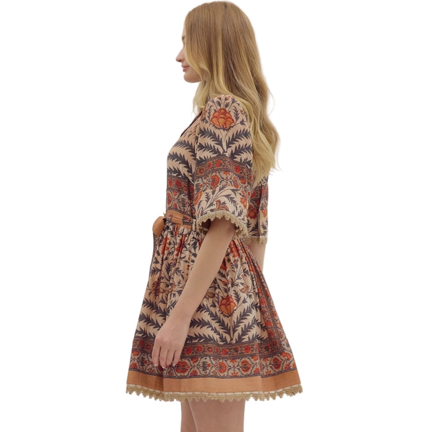 S Women's Entro Printed Short Sleeve Mini Dress D27993 S Women's Entro Printed Short Sleeve Mini Dress D27993