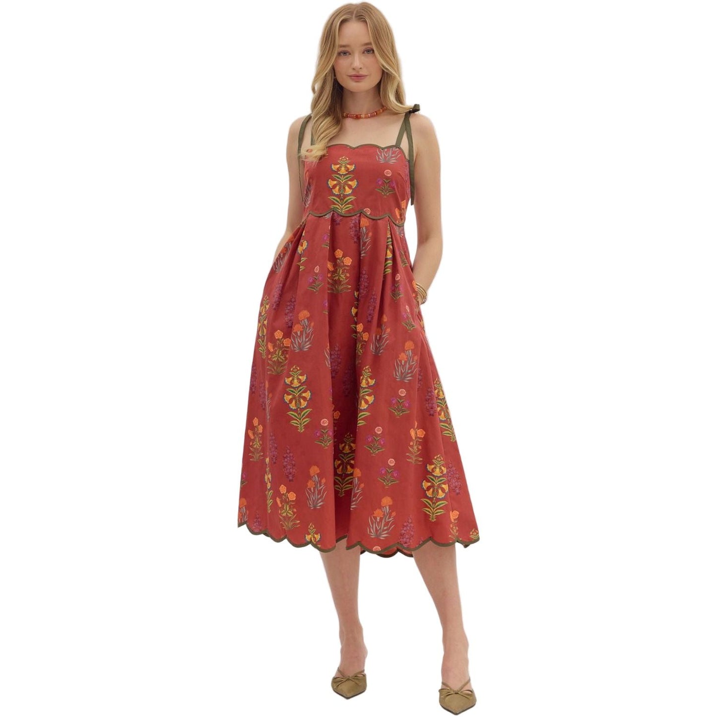 Women's Entro Red Floral Midi Dress D28250