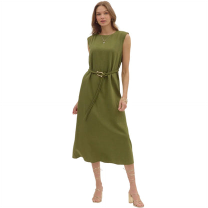Women's Entro Green Slit Hem Dress D28522
