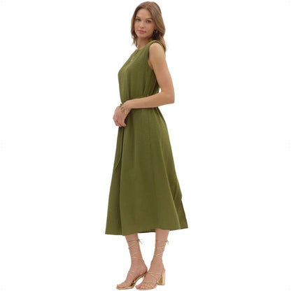 Women's Entro Green Slit Hem Dress D28522