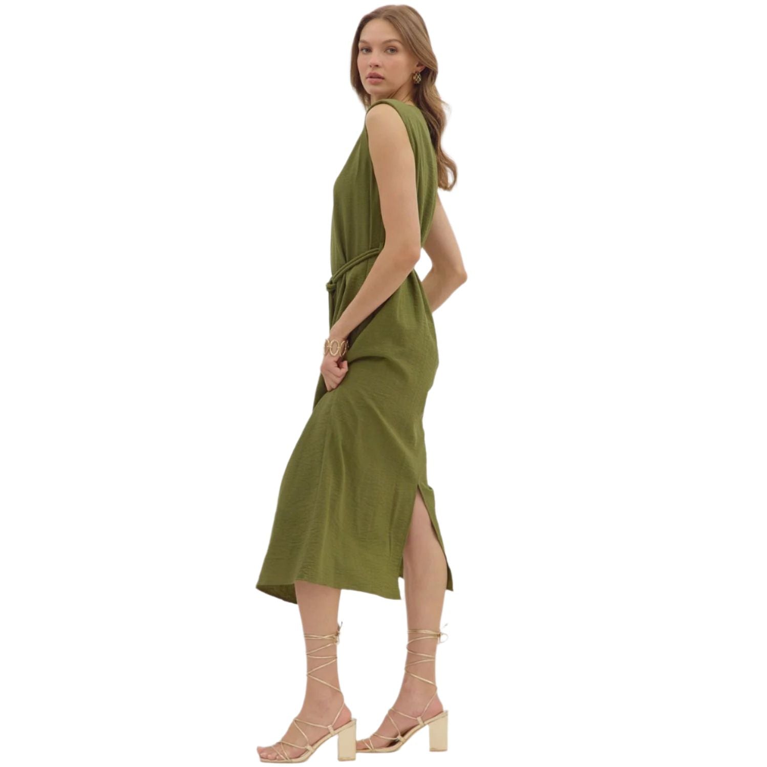 S Women's Entro Green Slit Hem Dress D28522 S Women's Entro Green Slit Hem Dress D28522