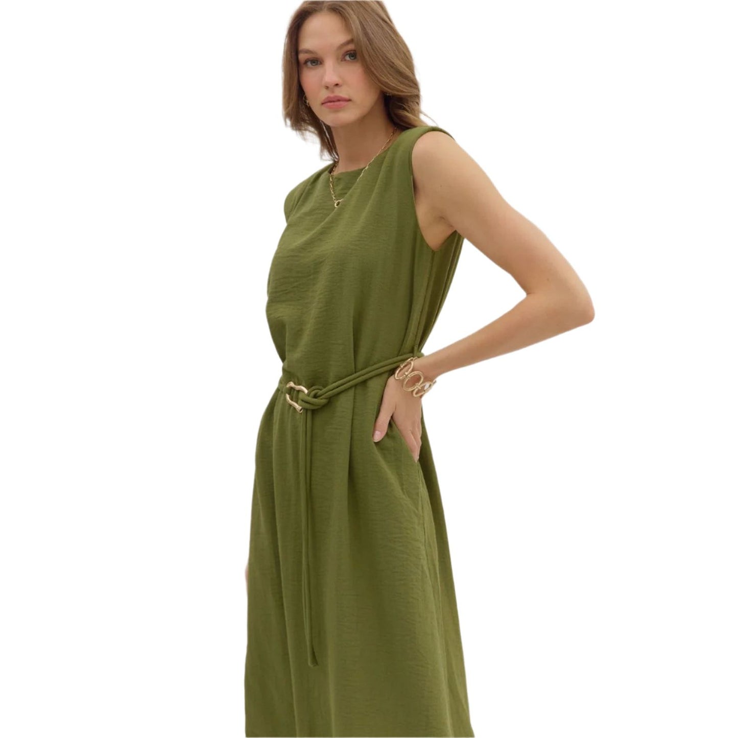 Women's Entro Green Slit Hem Dress D28522