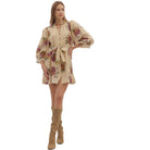 Women's Entro Floral Print Puff 3/4 Sleeve Mini Dress D29058