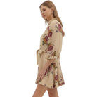 Women's Entro Floral Print Puff 3/4 Sleeve Mini Dress D29058