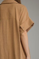Entro Women's Camel Solid Short Sleeve Midi Dress