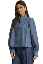 Entro Women's Denim Polka Dot Long Sleeve Jacket 