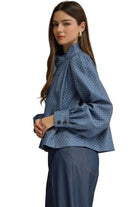 Entro Women's Denim Polka Dot Long Sleeve Jacket 
