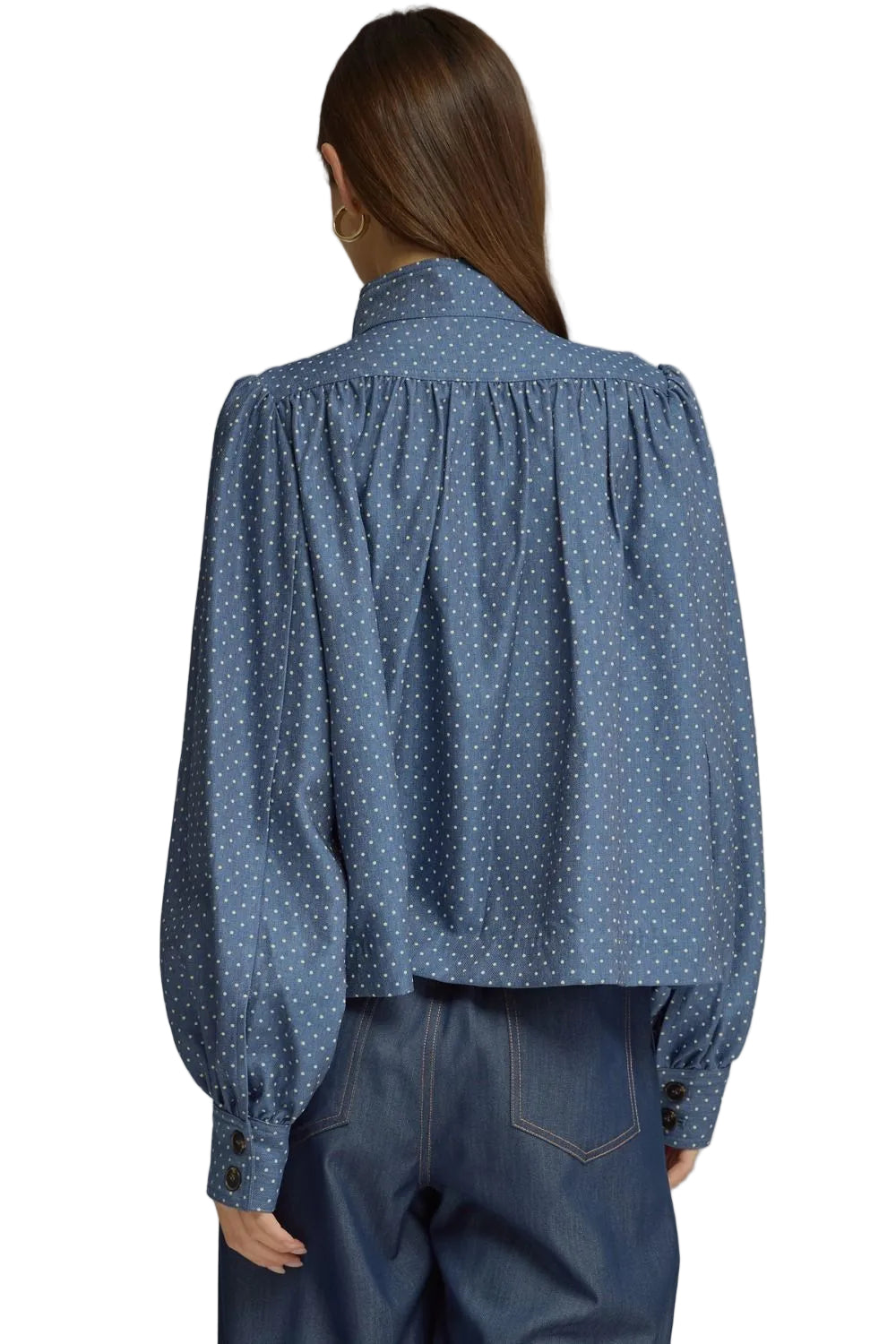 Entro Women's Denim Polka Dot Long Sleeve Jacket 