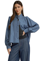 Entro Women's Denim Polka Dot Long Sleeve Jacket 