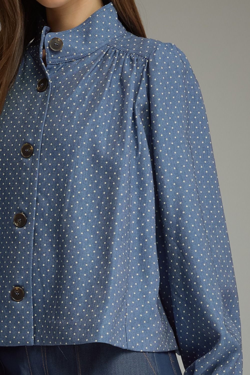 Entro Women's Denim Polka Dot Long Sleeve Jacket 