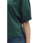 Women's Entro Hunter Green Puff Sleeve V-neck Top 