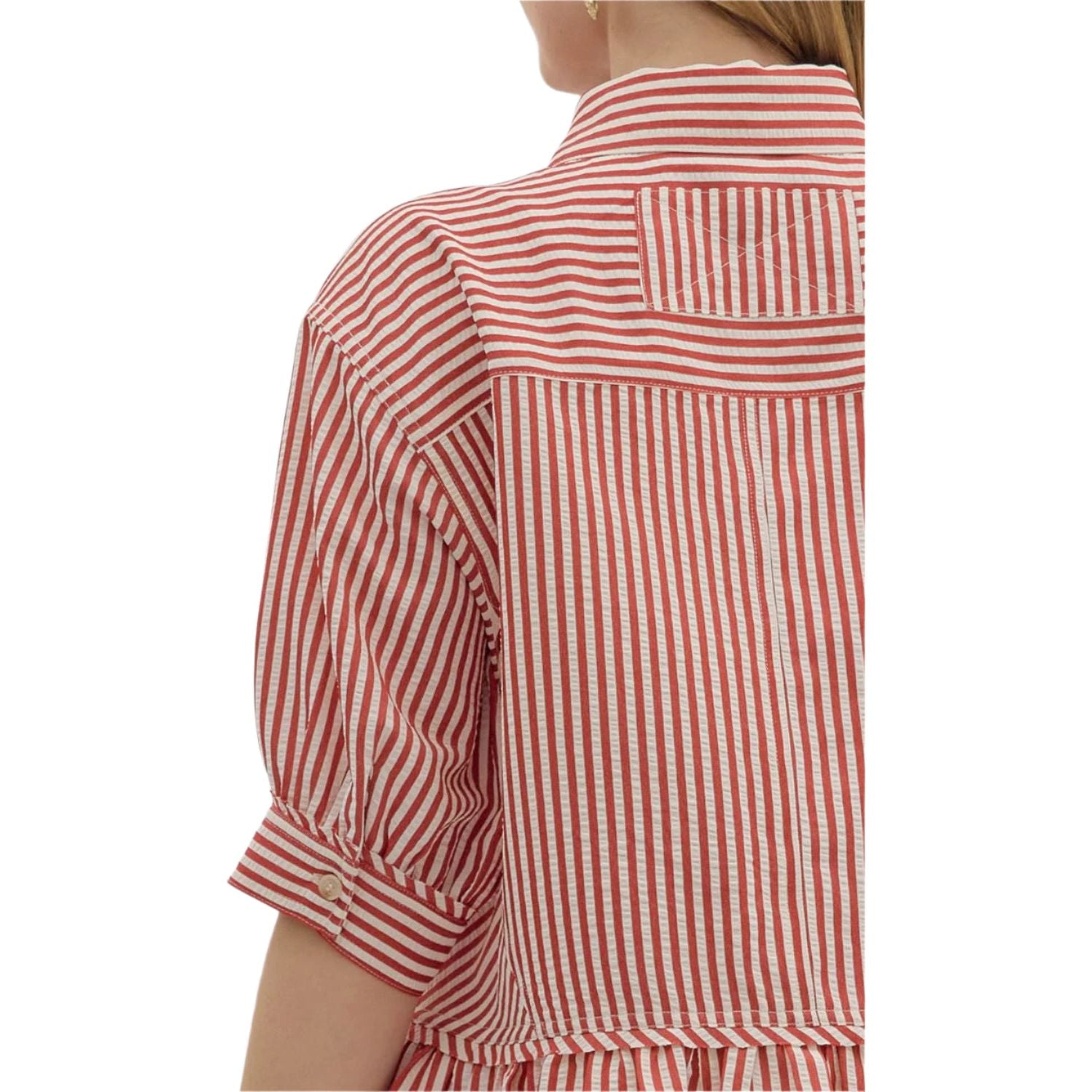 Women's Entro Stripe Patterned Ruffle Blouse T27230 - Crazy House Western Wear