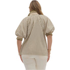 Women's Entro Stripe Patterned Half-Zip Short Puff Sleeve Top T28130P - Crazy House Western Wear