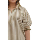 Women's Entro Stripe Patterned Half-Zip Short Puff Sleeve Top T28130P - Crazy House Western Wear