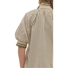 Women's Entro Stripe Patterned Half-Zip Short Puff Sleeve Top T28130P - Crazy House Western Wear