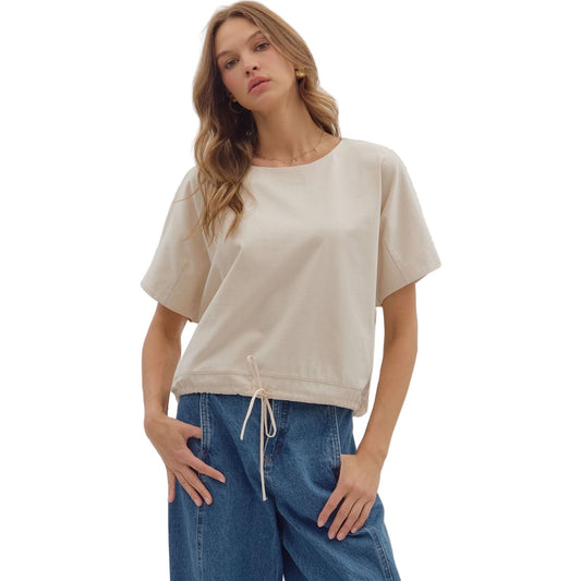 Women's Entro Short Sleeve Round Neck Ecru Top T28628