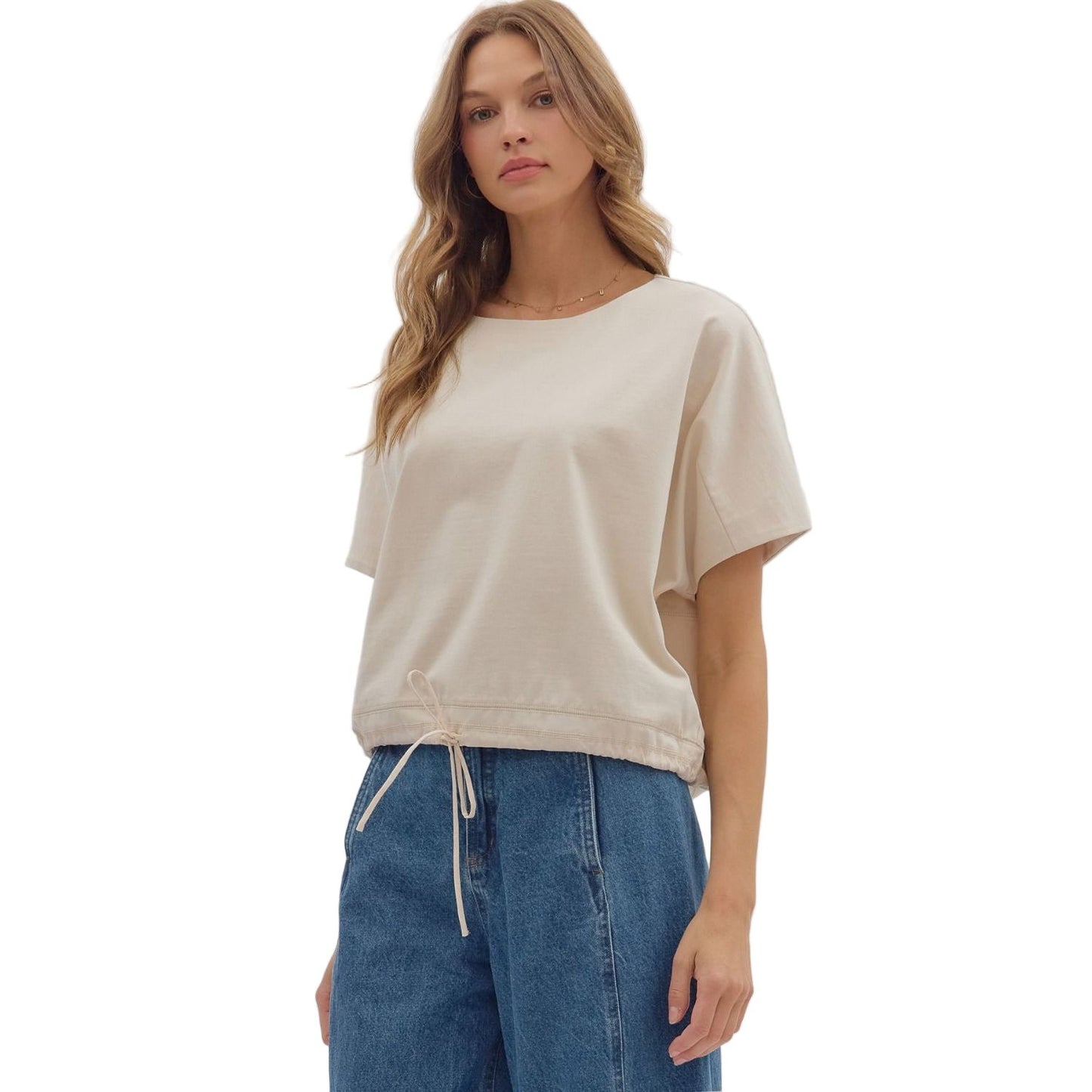 Women's Entro Short Sleeve Round Neck Ecru Top T28628