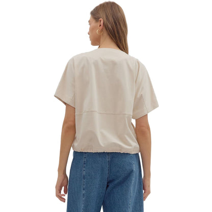 Women's Entro Short Sleeve Round Neck Ecru Top T28628