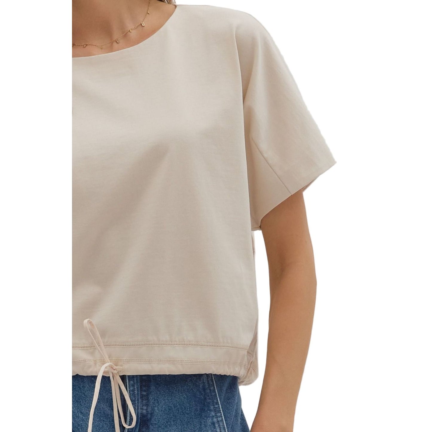Women's Entro Short Sleeve Round Neck Ecru Top T28628