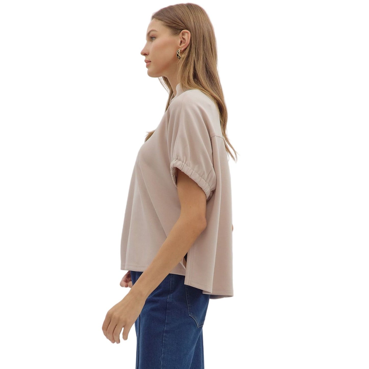 Women's Entro Solid Short Sleeve V-neck Top T28724