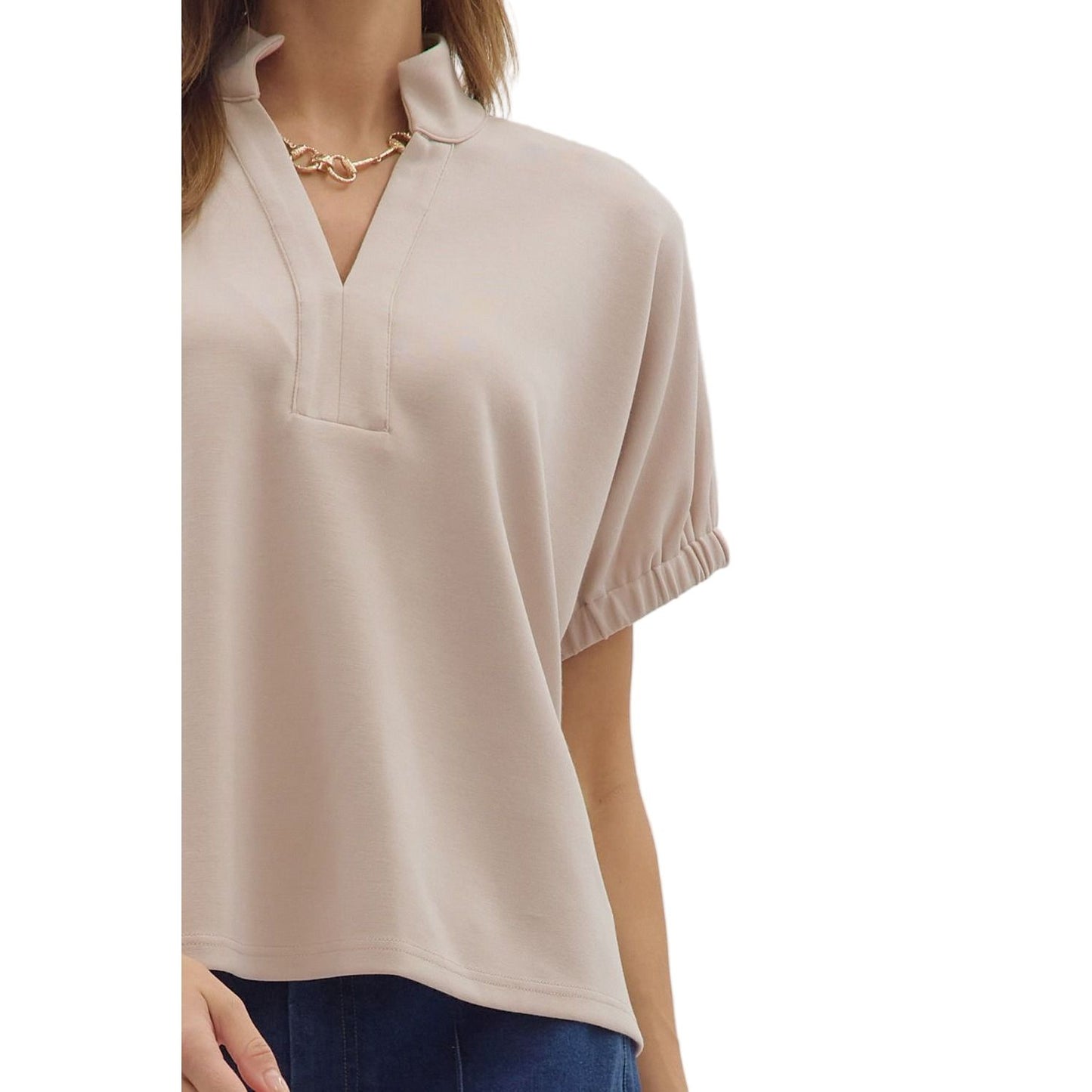 Women's Entro Solid Short Sleeve V-neck Top T28724