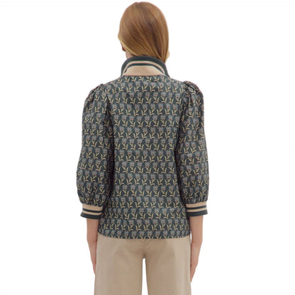 Women's Entro Floral Print 3/4 Puff Sleeve Top 