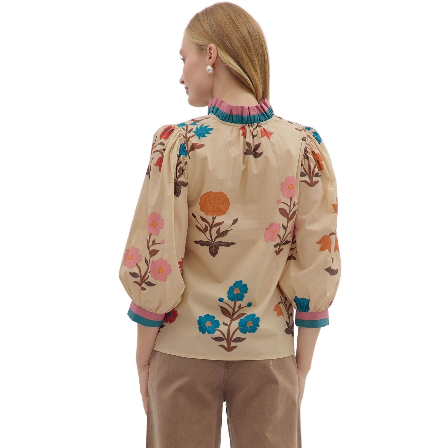 Women's Entro Floral Print 3/4 Puff Sleeve Blouse 