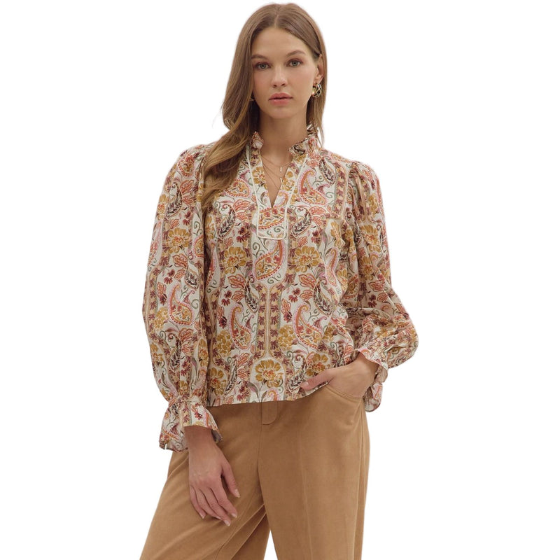 Women's Entro Paisley Print Long Sleeve Blouse T29010