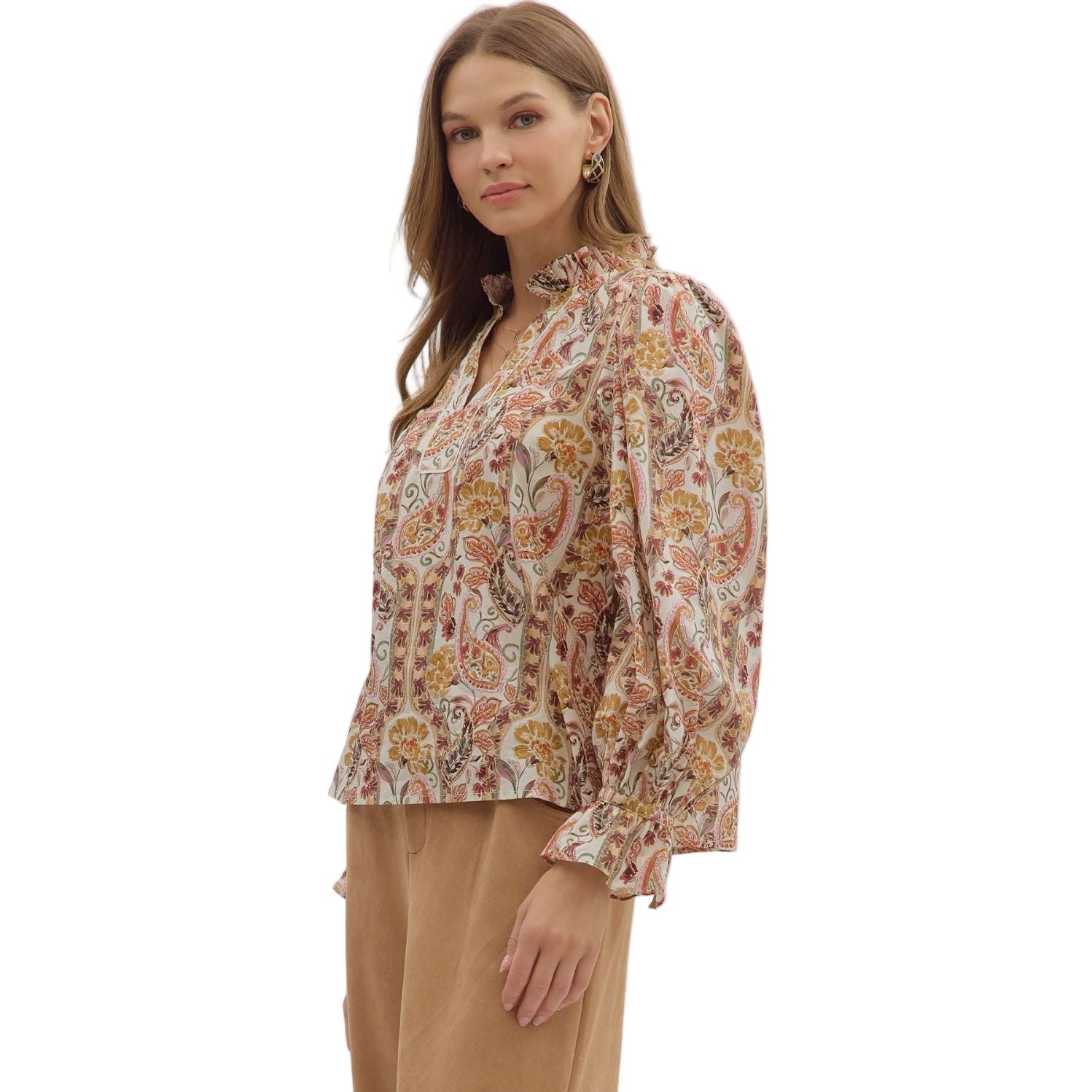 Women's Entro Paisley Print Long Sleeve Blouse T29010