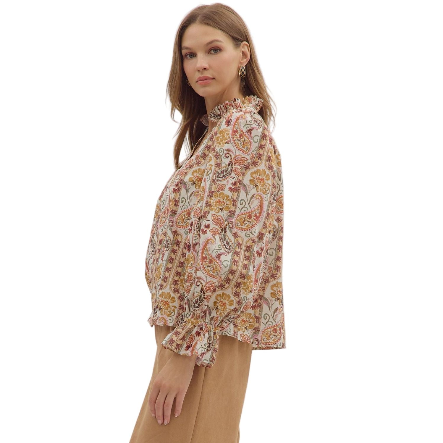 Women's Entro Paisley Print Long Sleeve Blouse T29010
