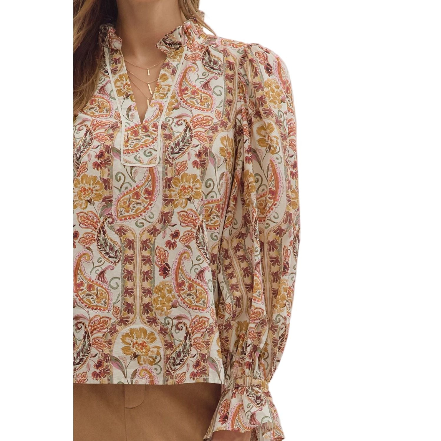 Women's Entro Paisley Print Long Sleeve Blouse T29010