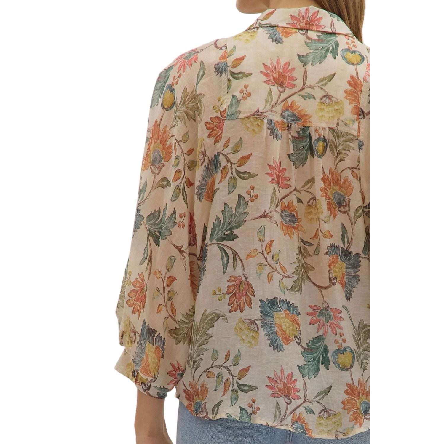 Women's Entro Floral Print 3/4 Sleeve Button Down Top T29041