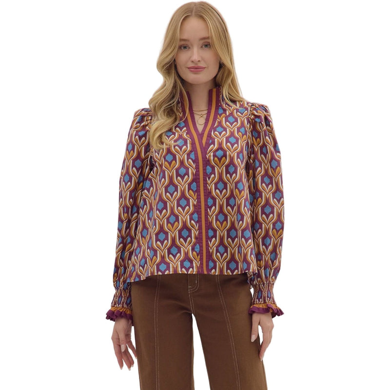 Women's Entro Geometric Print Long Sleeve Blouse 