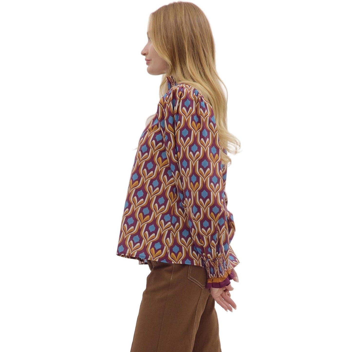 Women's Entro Geometric Print Long Sleeve Blouse 