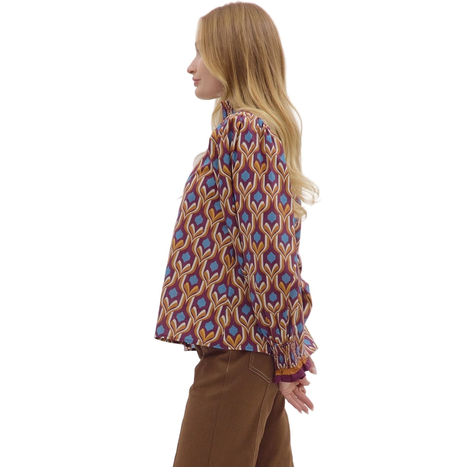 Women's Entro Geometric Print Long Sleeve Blouse 