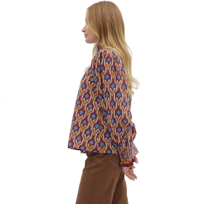 Women's Entro Geometric Print Long Sleeve Blouse 