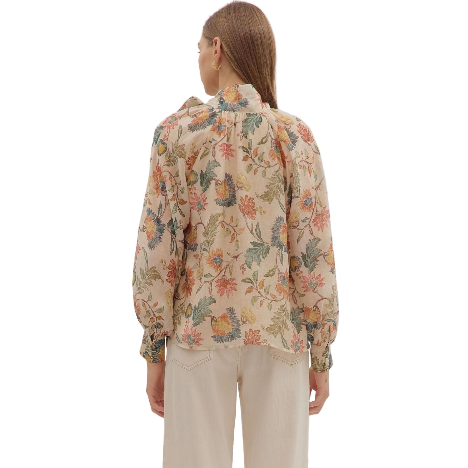 Women's Entro Floral Print Long Sleeve Bow Tie Blouse T29264