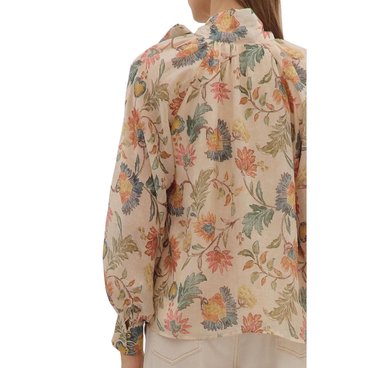 Women's Entro Floral Print Long Sleeve Bow Tie Blouse T29264