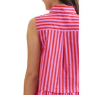 Women's Entro Pink and Red Striped Sleeveless Button Up Top T30620