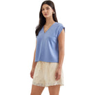 Women's Entro V-neck Solid Cap Sleeve Top T31008