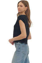 Entro Women's Black Sweater Knit Top with Lace Trim