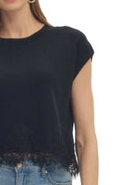 Entro Women's Black Sweater Knit Top with Lace Trim