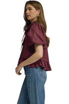 Entro Women's Burgundy Short Puff Sleeve Top 