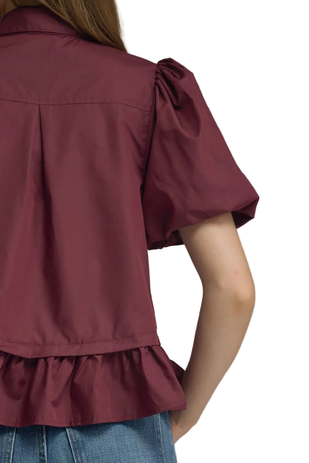 Entro Women's Burgundy Short Puff Sleeve Top 