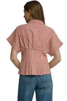 Entro women's Short Sleeve Gingham Red Check Top T32569