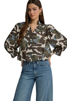 Entro Women's Ecru Floral Print Long Sleeve Blouse 