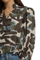 Entro Women's Ecru Floral Print Long Sleeve Blouse 