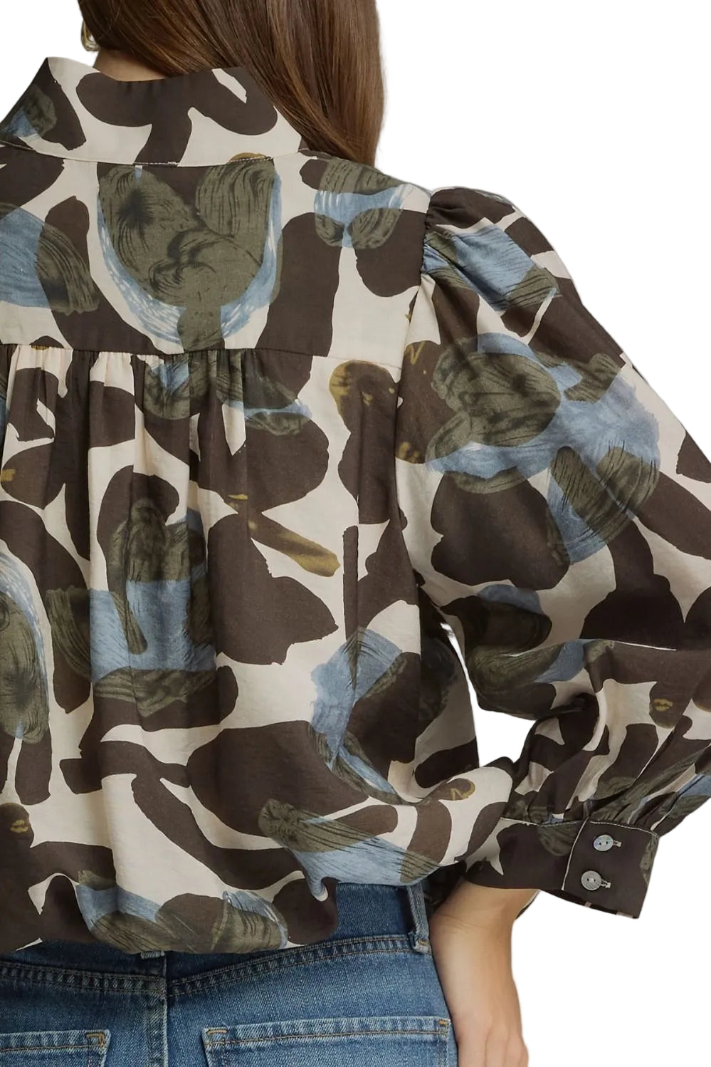 Entro Women's Ecru Floral Print Long Sleeve Blouse 