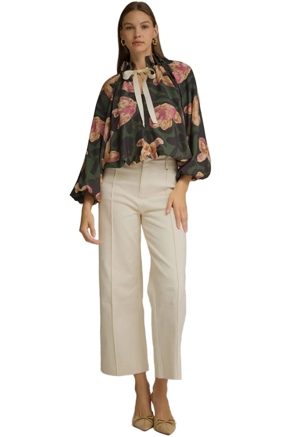 Entro Women's Pine Floral Long Sleeve Blouse 